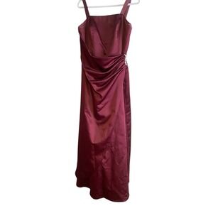 Davids Bridal Burgundy Satin Ruched Bridesmaid Formal Gown Dress Size 14